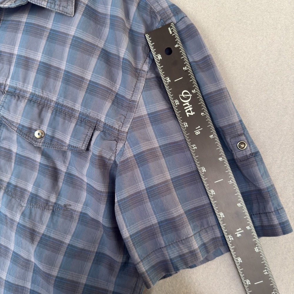 Calvin Klein Jeans Shirt Mens Medium Blue Plaid Short Sleeve Snap Button Pockets - Picture 11 of 14